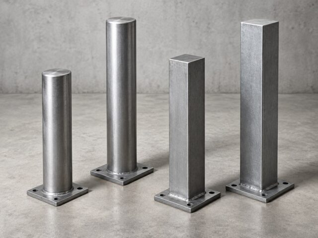Fabricated steel bollards with mounting base plates