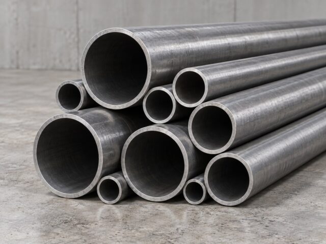 Round steel pipes and tubes arranged by diameter