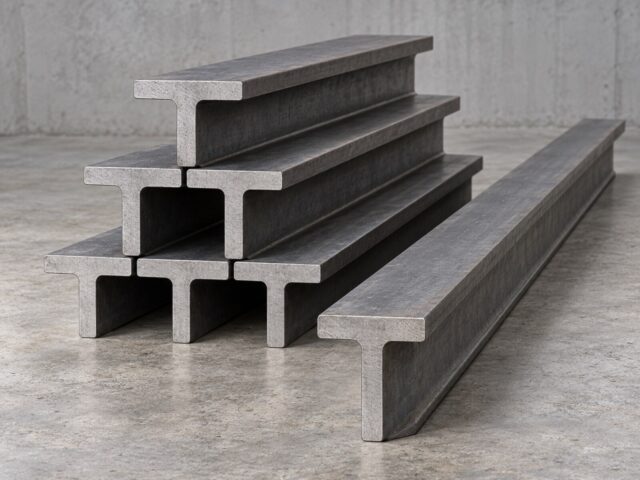Structural steel T-bar sections arranged to show their profiles